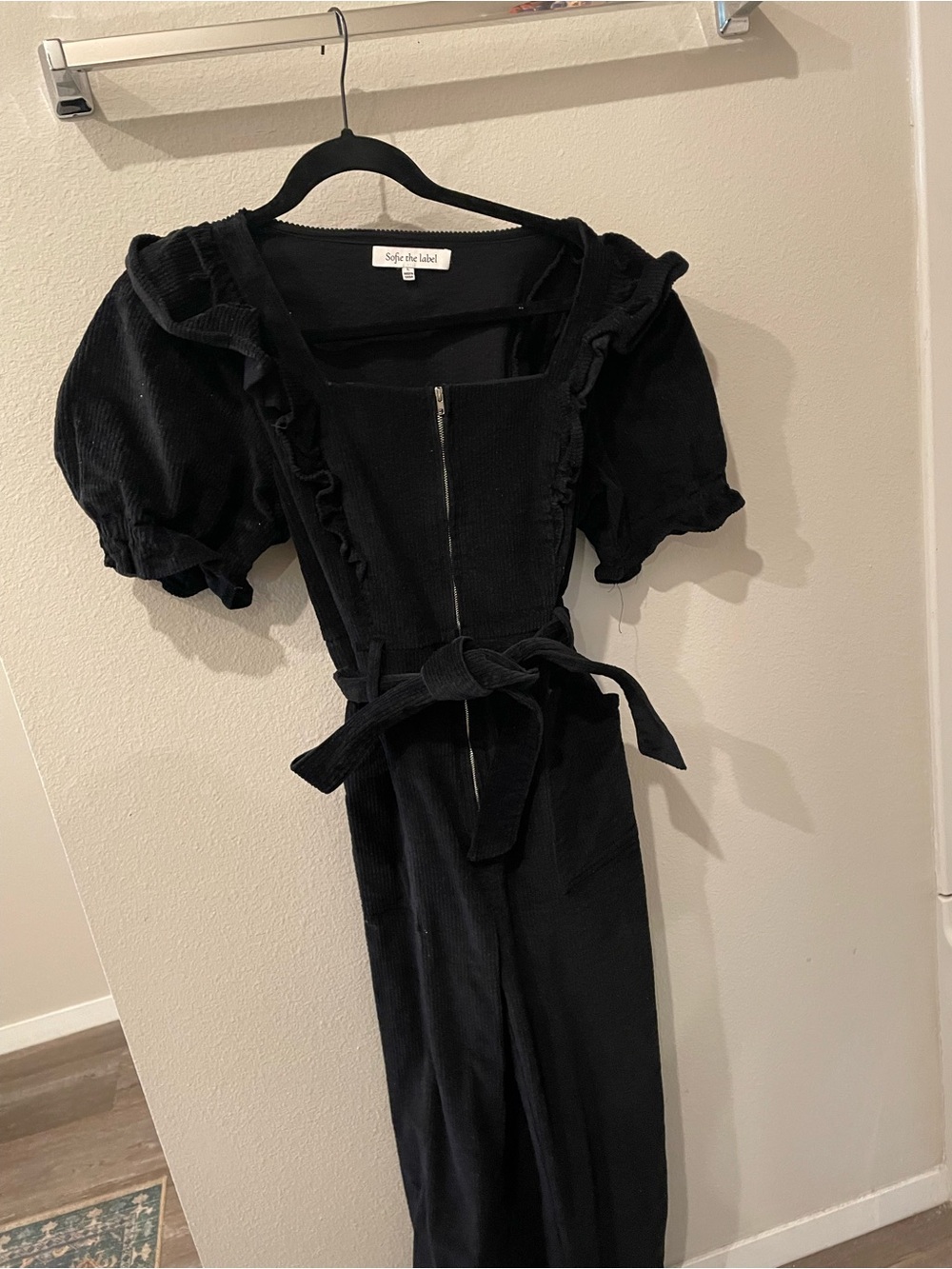 Zoco Woven Square-Neck Black Jumpsuit with Tie Waist